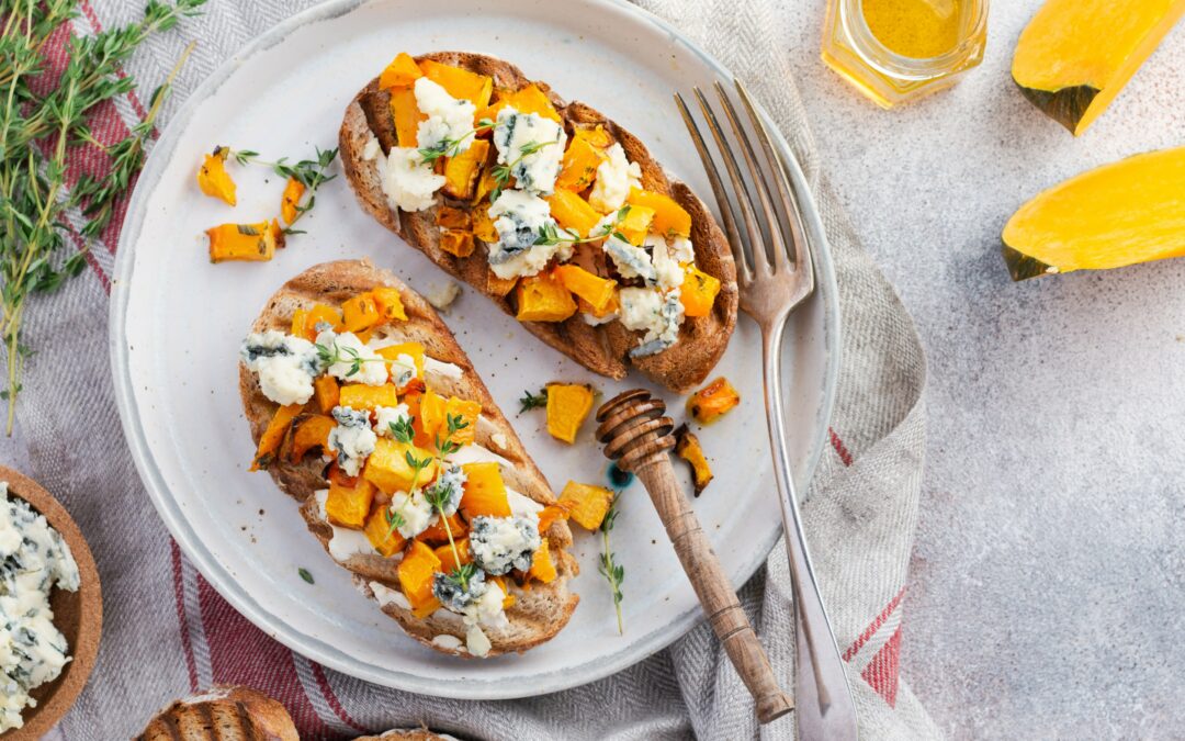 Tartines de Potimarron au Bleu d’Auvergne et au Miel